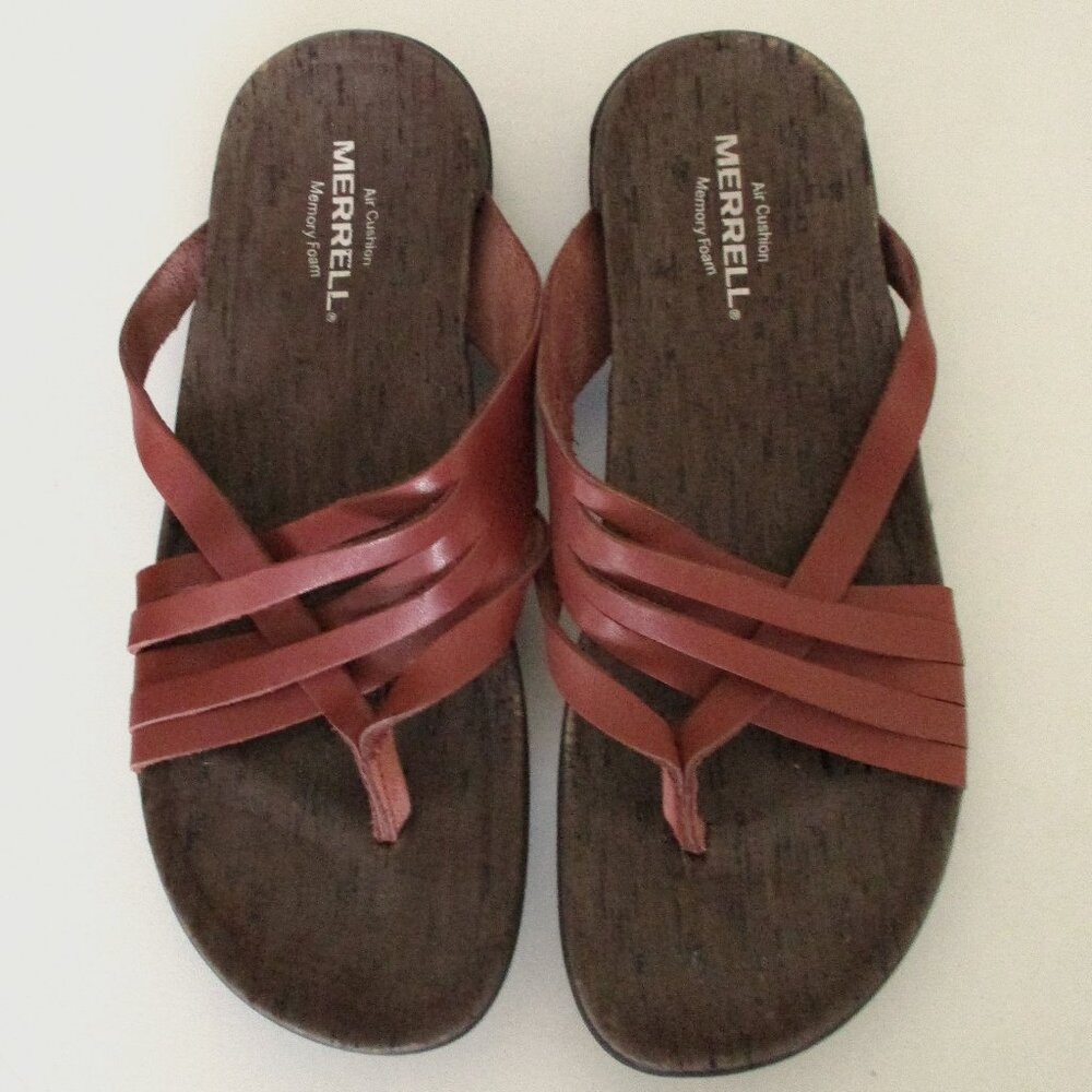 Merrell "Redwood" Womens Air Cushion Memory Foam Leather Flip Flop NWOB-Size 7M